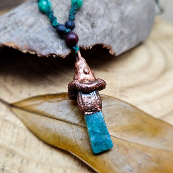 Naszyjnik miedziany - grzybek z agatem mszystym