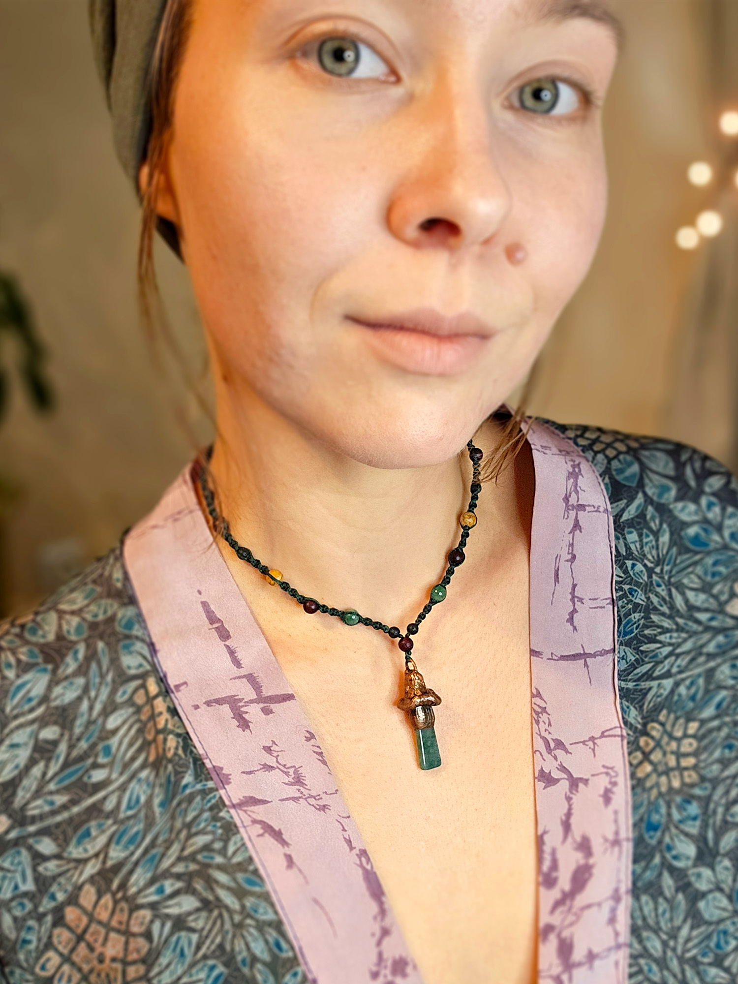 Naszyjnik miedziany - grzybek z agatem mszystym - obrazek 2