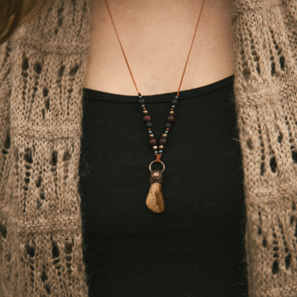 Naszyjnik miedziany - jaspis z koralikami