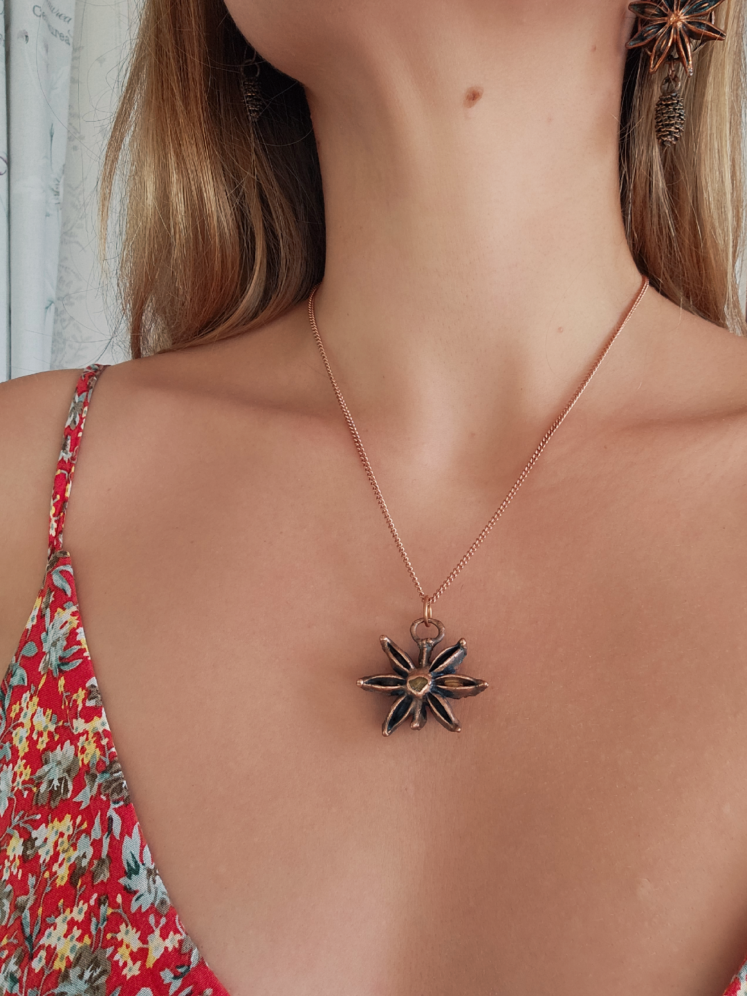 Gwiazdka anyżu - miedziany naszyjnik z tygrysim okiem - obrazek 2