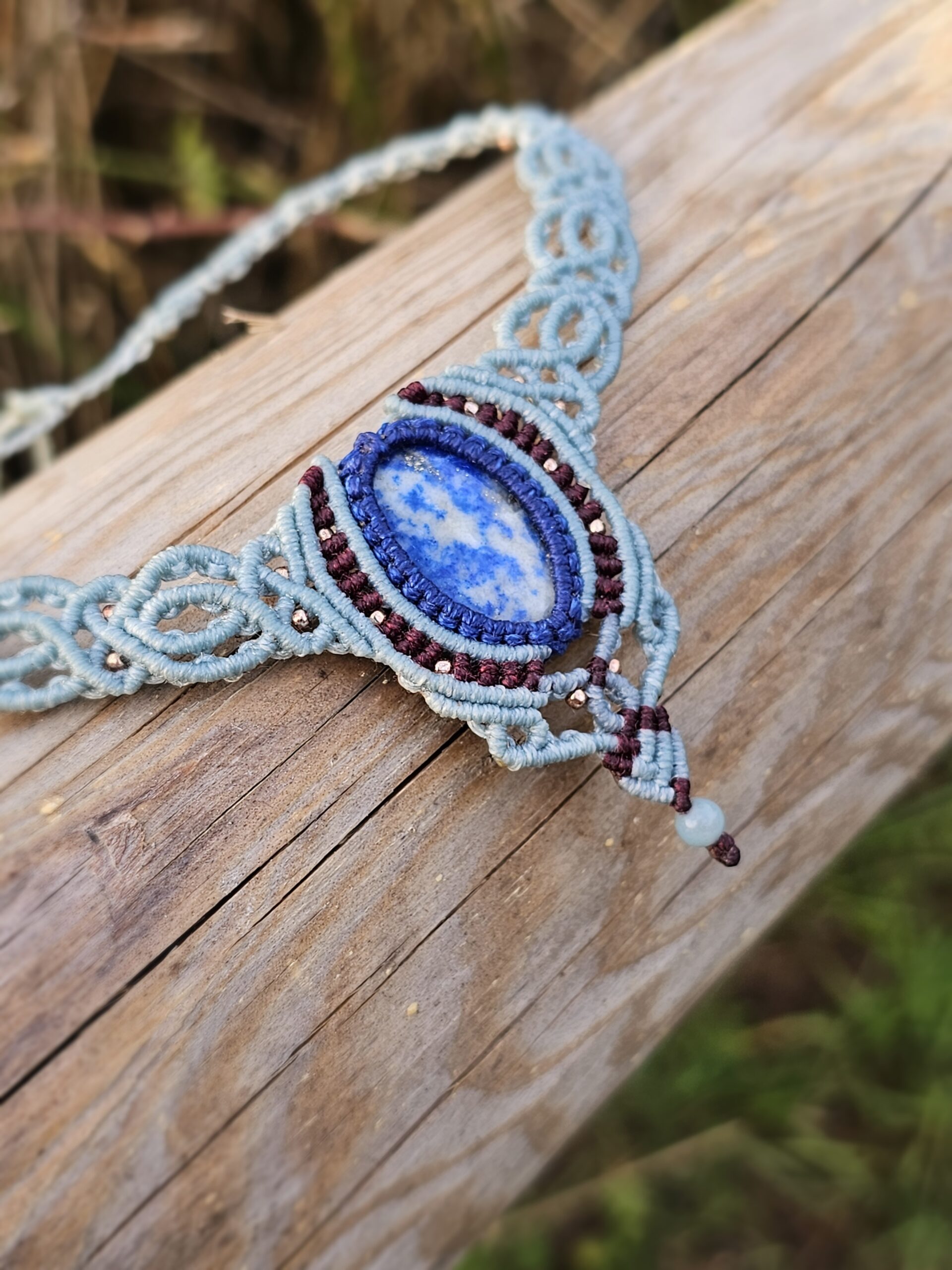 Kolia z lapisem lazuli "Niebiańska bryza"- micromacrama - obrazek 6