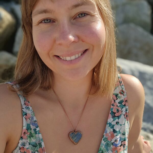 Naszyjnik miedziany - labradorytowe serce