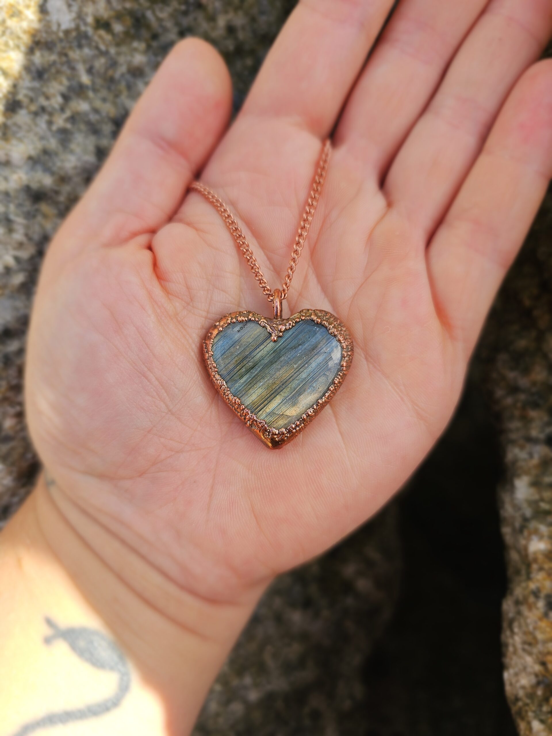 Naszyjnik miedziany - labradorytowe serce - obrazek 5