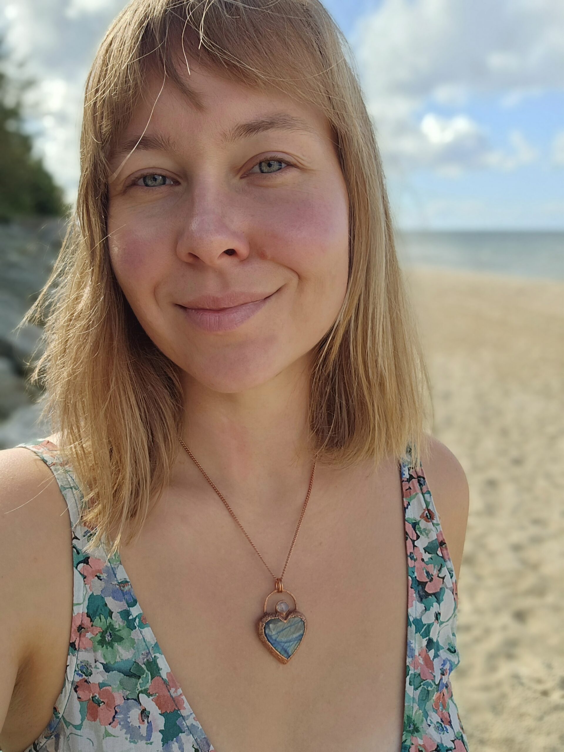 Naszyjnik miedziany - labradorytowe serce z topazem - obrazek 8