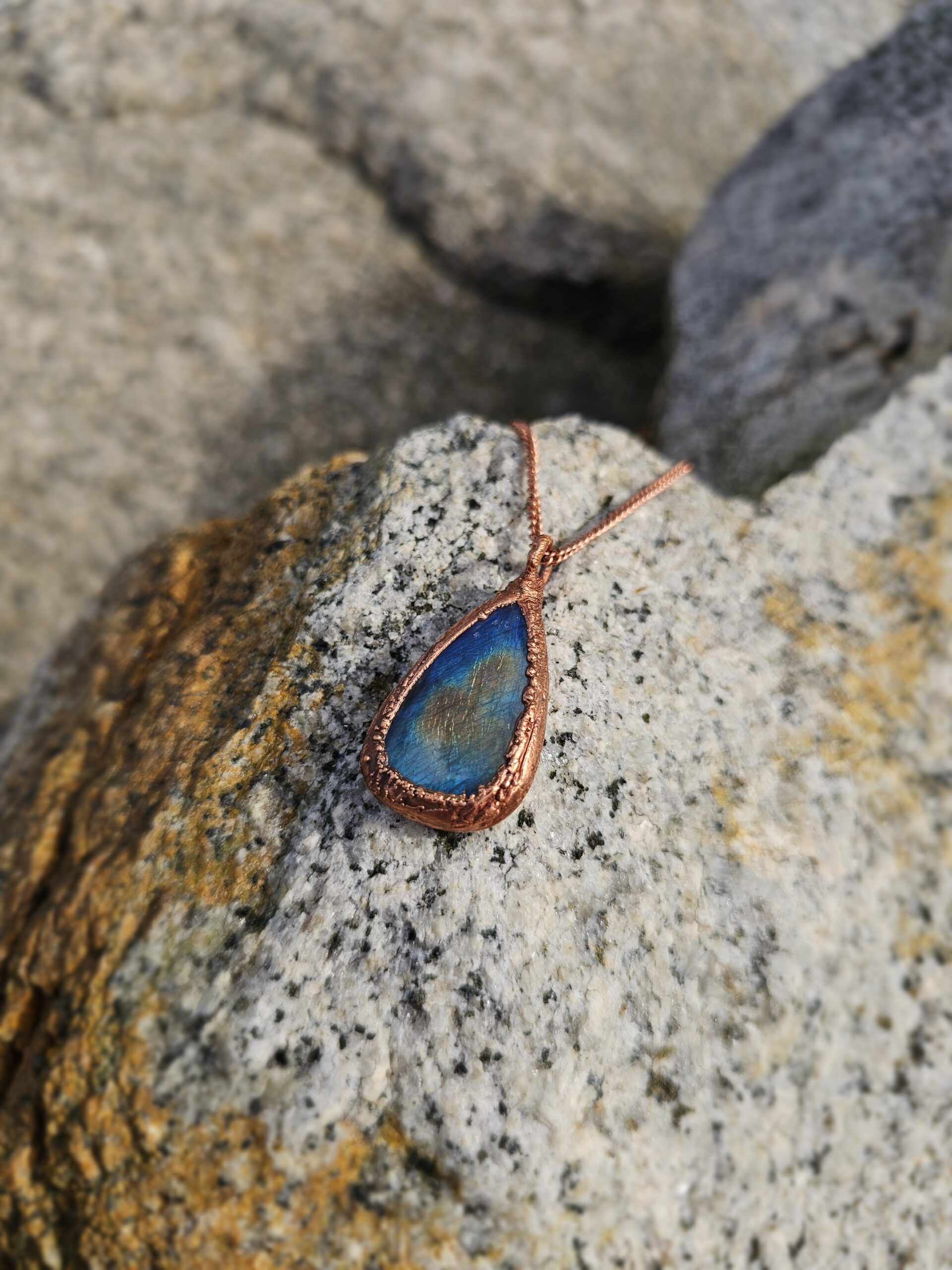 Naszyjnik miedziany - labradorytowe kropelka - obrazek 6