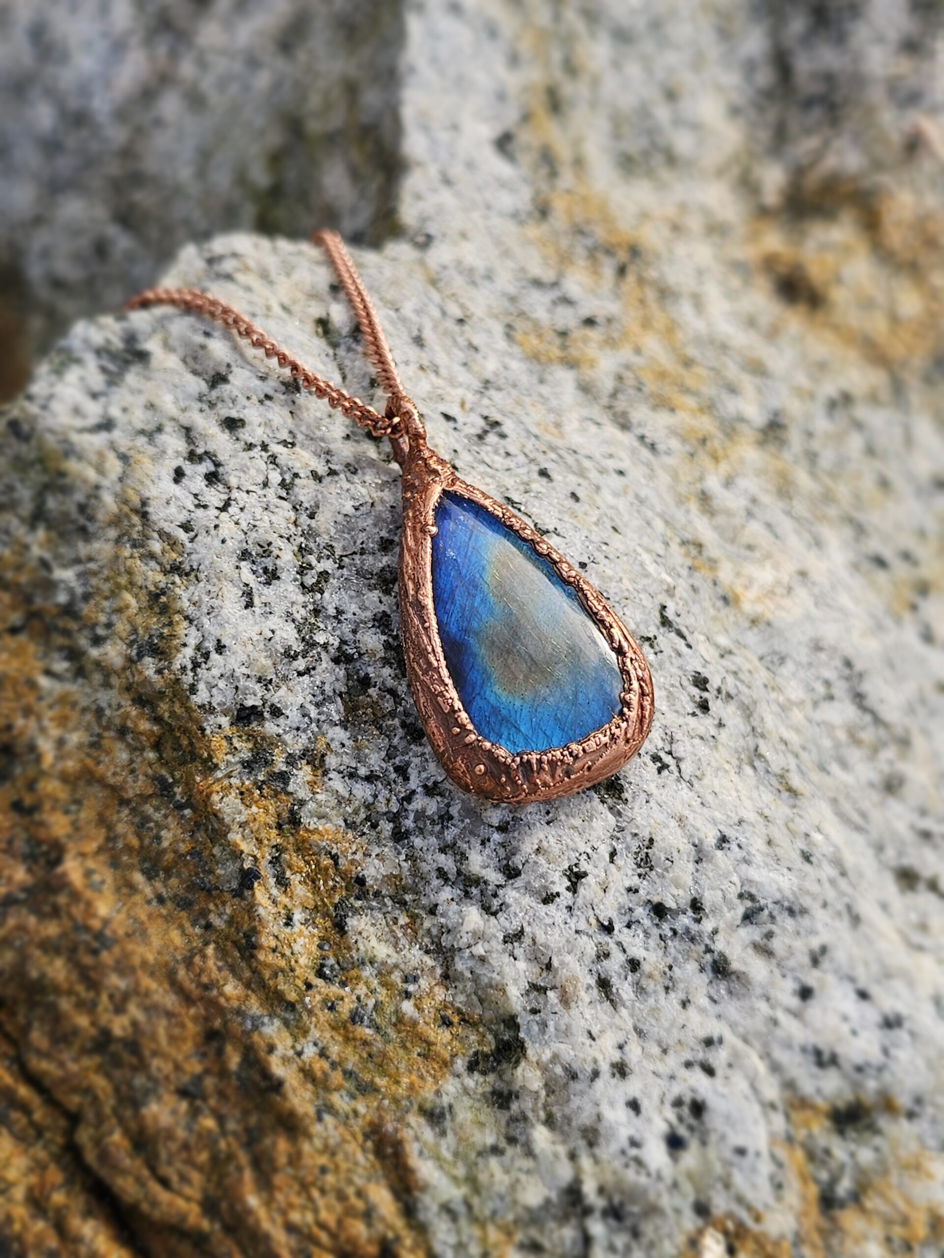 Naszyjnik miedziany - labradorytowe kropelka - obrazek 5
