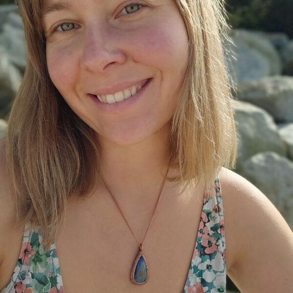 Naszyjnik miedziany - labradorytowe kropelka