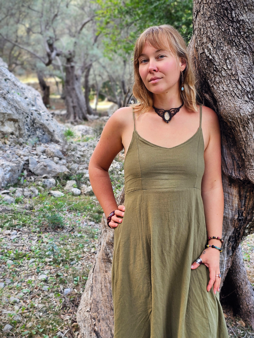 Kolia z Serii "Oliwnej" ze złotym labradorytem - micromacrama - obrazek 5