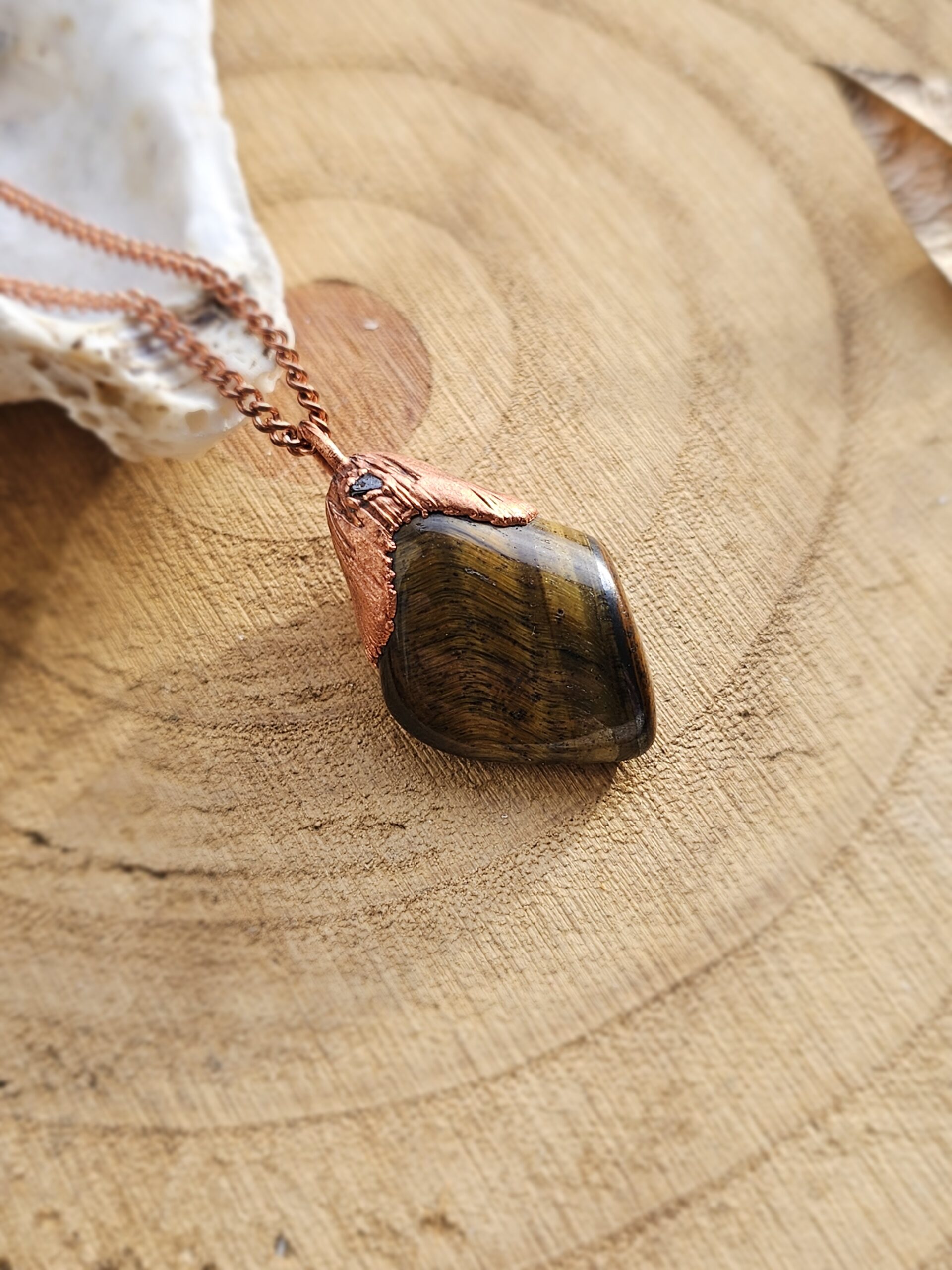 Naszyjnik miedziany "Blask" - Tygrysie Oko