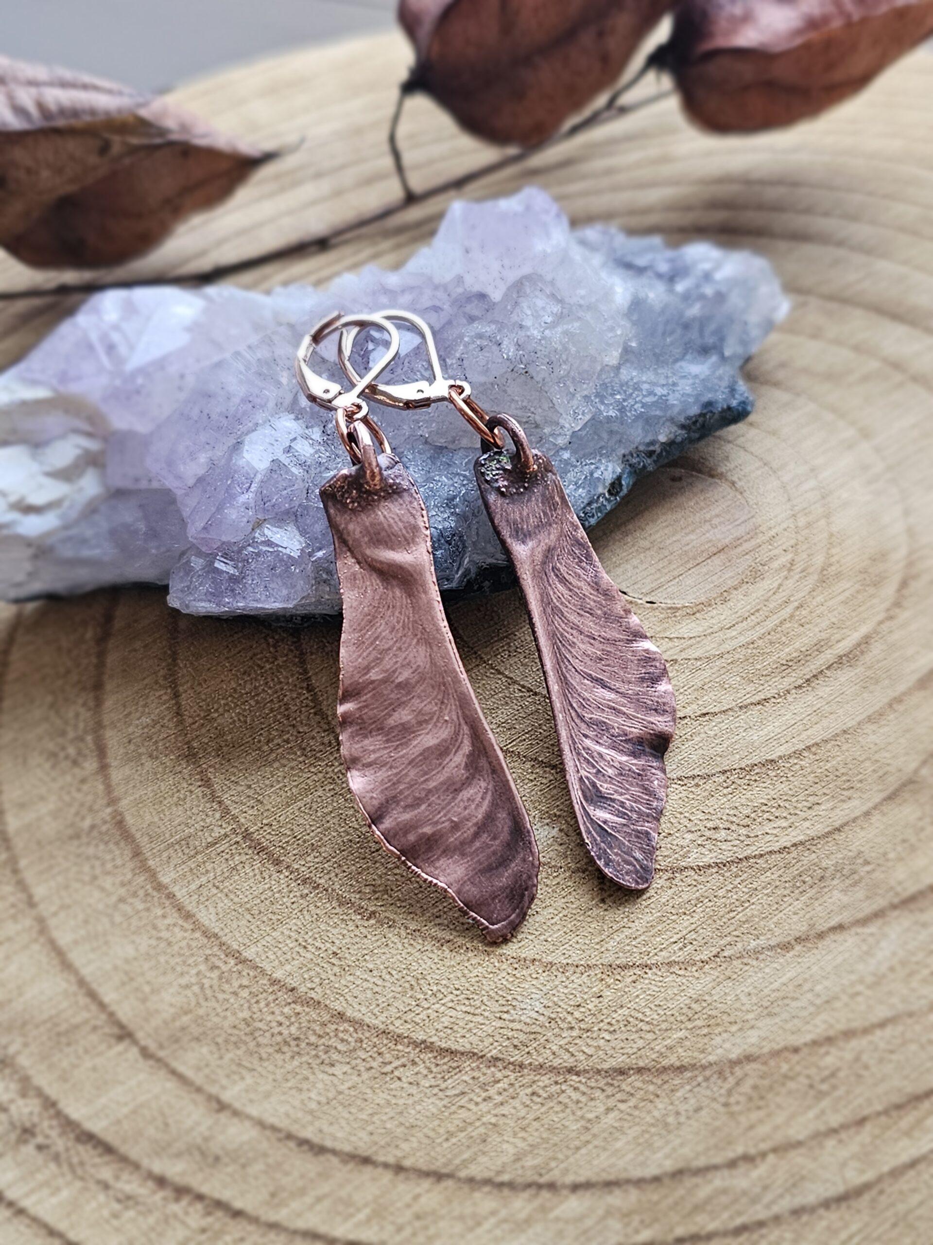 Kolczyki miedziane - noski klonowe - obrazek 2