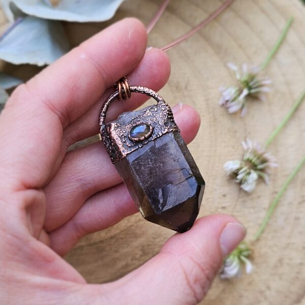 Amulet miedziany "Wiedźmiński Sopel" - Kwarc Dymny